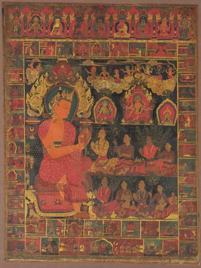 Thangka mit predigendem, geschmücktem Buddha von Unknown artist