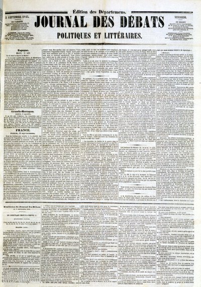 Das Journal der Debatten vom 05.09.1845 von Unknown artist