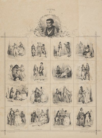 Augustin-Eugène Scribe mit Charakteren, 19. Jahrhundert von Victor Adam