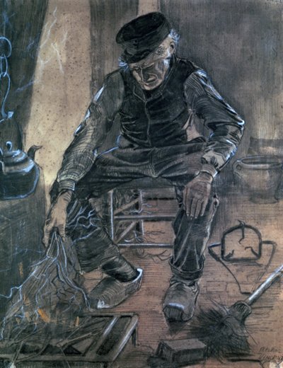Alter Mann zündet Holz an von Vincent van Gogh