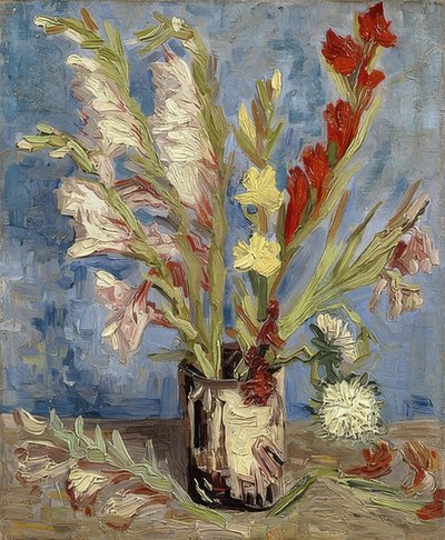Vase mit Gladiolen und Astern von Vincent van Gogh