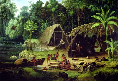 Karibisches Dorf, Britisch-Guayana, 1836 von W.S. Hedges