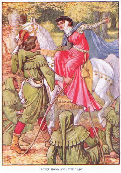 Robin Hood und die Dame, ca. 1920 von Walter Crane