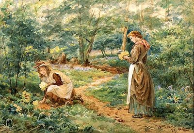 Mädchen pflücken Wildblumen von Walter Duncan
