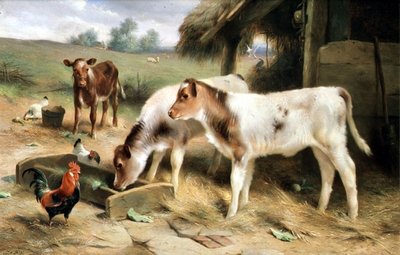 Drei Kälber und Geflügel von Walter Hunt
