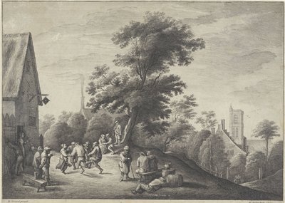 Tanzende Bauern vor einem Gasthaus von Wenceslaus Hollar