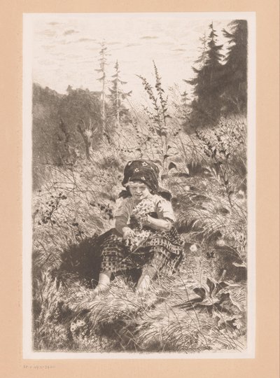 Mädchen sitzend auf einer Wiese von Wilhelm Carl August Zimmer