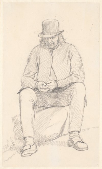 Alter schwedischer Bauer, auf einem Stein sitzend von Wilhelm Marstrand