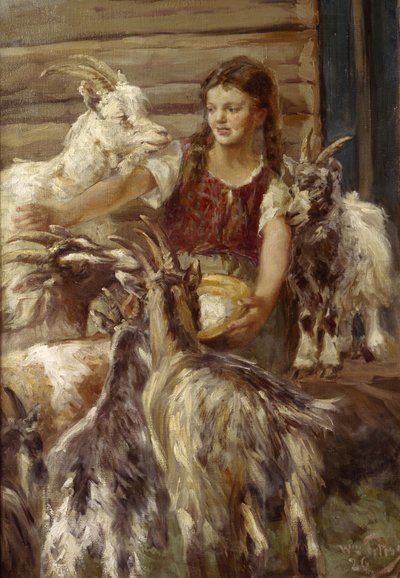 Ziegen füttern von Wilhelm Peters