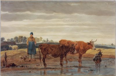 Bäuerin mit Weidevieh am Wasser von Wilhelm von Kobell