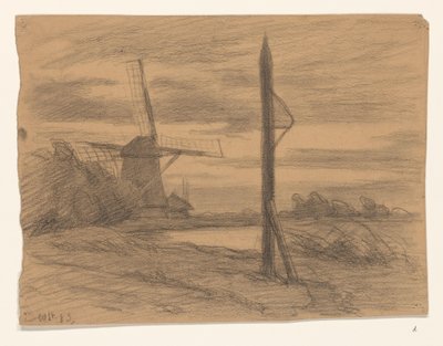 Landschaft mit Pfahl und Windmühle von Wilhelmus Johannes Steenhoff