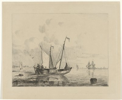 Segelschiff mit gerefften Segeln von Willem Gruyter jr.