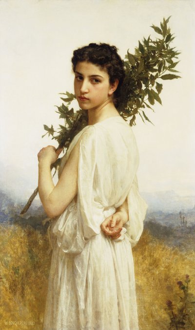 Eine Nymphe, die einen Lorbeerzweig hält, 1900 von William Adolphe Bouguereau