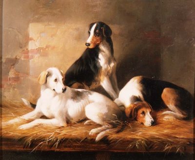 Drei Hunde in einem Stall von William Barraud