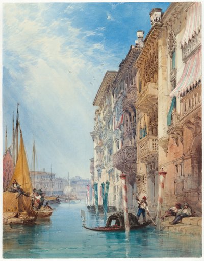 Eine Gondel auf dem Canal Grande, Venedig von William Callow