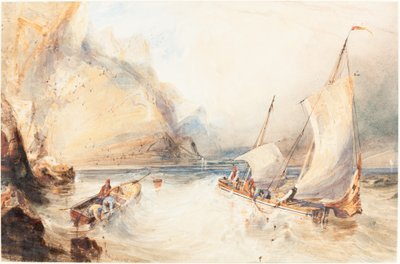 Französische Fischerboote vor einer felsigen Küste von William Callow