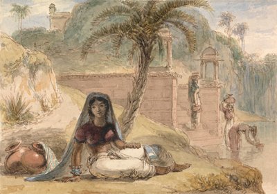 Indisches Mädchen am Flussufer von William Daniell