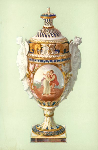 Vase, Chelsea-Derby, mit Biscuitgriffen von William Gibb