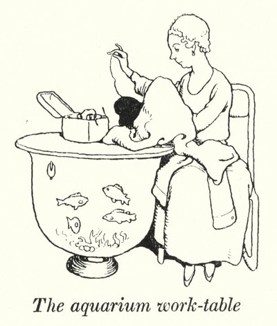 Der Aquarium-Arbeitstisch (Lithografie) von William Heath Robinson