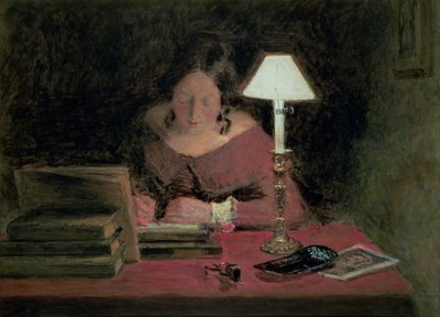Mädchen schreibt bei Lampenlicht, ca. 1850 von William Henry Hunt