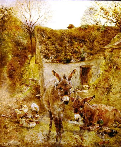 Esel und Enten in einem Bauernhof von William Huggins