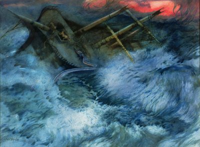 Gesunkenes Schiff mit Seeschlange und Tigern von William Hyde