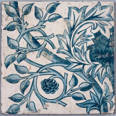 Blaues Blumenmotiv. Fliese, 1870er-1880er von William Morris