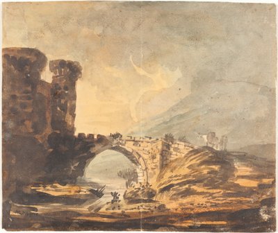 Landschaft mit einem Schloss und einer Brücke von William Payne