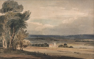 Unidentifizierte Landschaft: Bäume mit Kirche von William Pearson