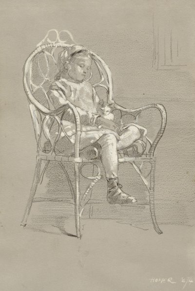 Kind sitzt in einem Korbstuhl, 1874 von Winslow Homer