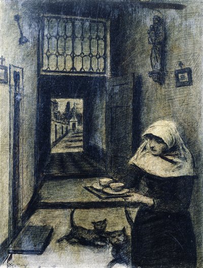 Nonne mit zwei Katzen von Xavier Mellery
