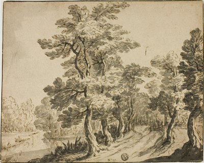 Straße durch Laubbäume in der Nähe eines Baches von Zacharias Blyhooft