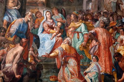 Geburtsszene. Fresko. San Donato Kirche. Genua. Italien. von . .
