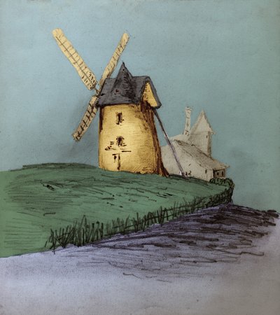 Windmühle in der Normandie, Frankreich. circa 1830 (Illustration) von . .