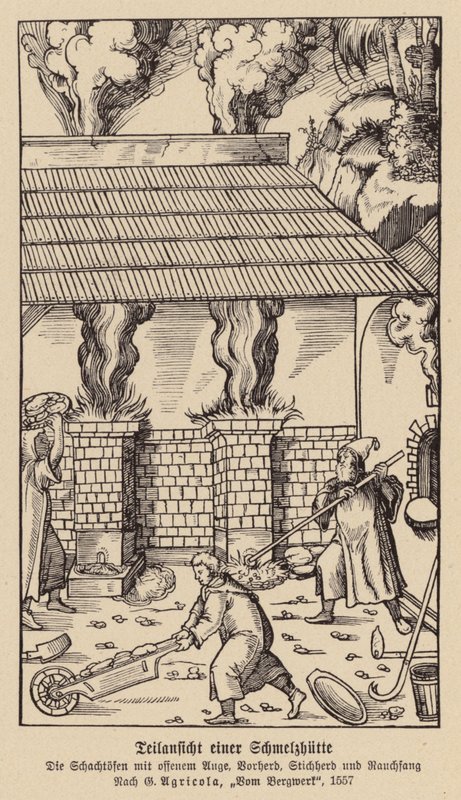 Teilansicht eines Schmelzofens von (after) German School