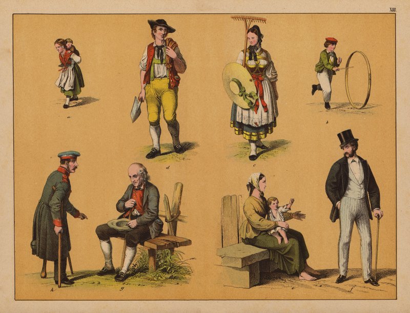 Menschen (Farblithografie) von (after) German School