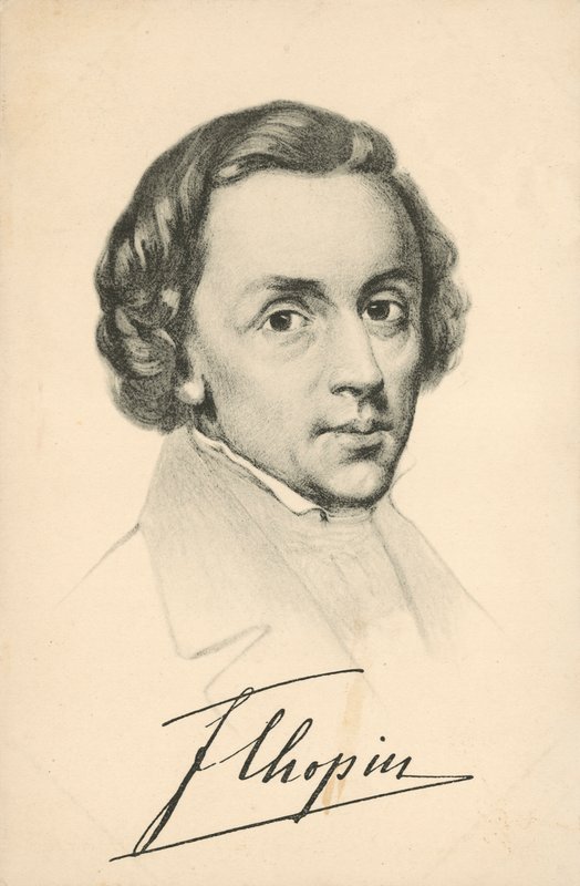 Porträt von Frederic Chopin, mit Unterschrift von European School
