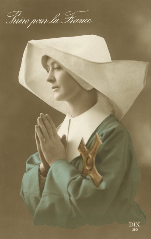 Betende Nonne in gestärkter Haube von French Photographer