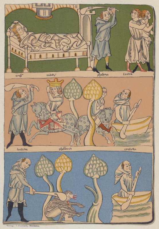 Miniaturen aus Gottfried von Straßburgs 13. Jahrhundert Münchner Manuskript von Tristan und Isolde von German School