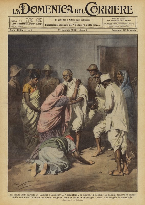 Die Szene der Verhaftung Gandhis in Bombay von Achille Beltrame