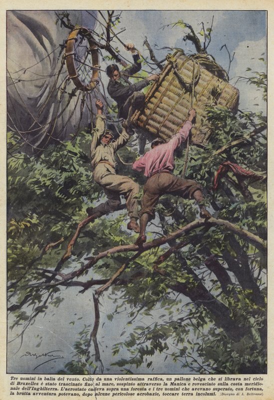 Drei Männer in der Gewalt des Windes von Achille Beltrame