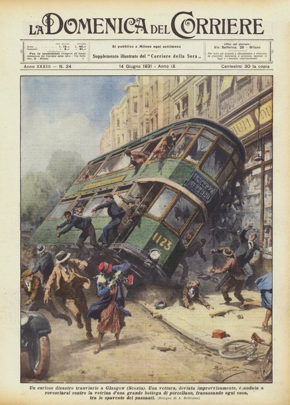 Ein kurioses Straßenbahnunglück in Glasgow (Schottland) von Achille Beltrame