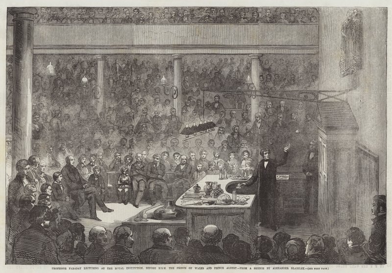 Professor Faraday hält einen Vortrag an der Royal Institution vor HRH dem Prinzen von Wales und Prinz Albert von Alexander Blaikley