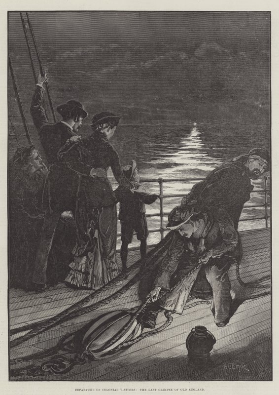 Abreise der Kolonialbesucher, der letzte Blick auf Alt-England von Alfred Edward Emslie