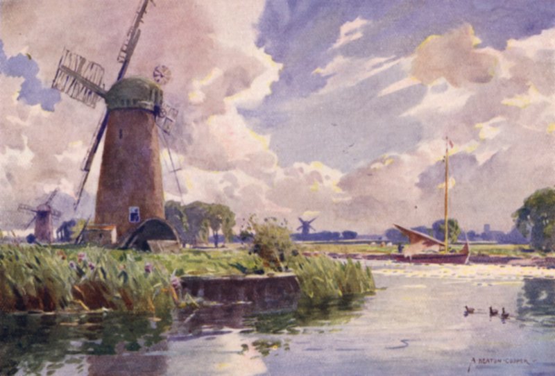 Windmühlen an der Thurne, Norfolk von Alfred Heaton Cooper