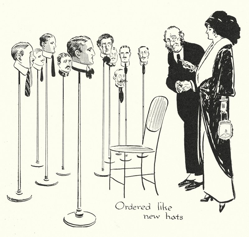 Männer auswählen wie Hüte (Lithographie) von Alfred Leete