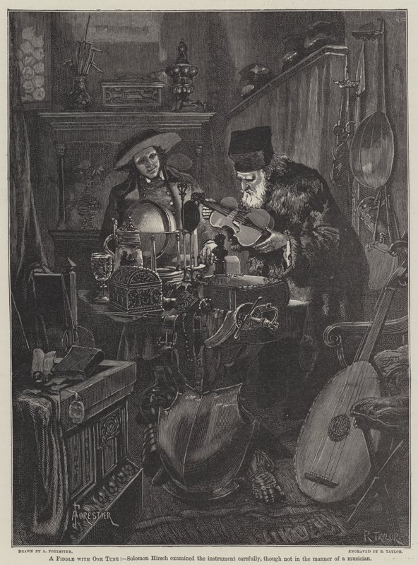 Eine Geige mit einer Melodie, von R. E. Francillon von Amedee Forestier