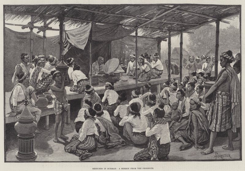Skizzen in Burma, eine Predigt vom Phoongye von Amedee Forestier
