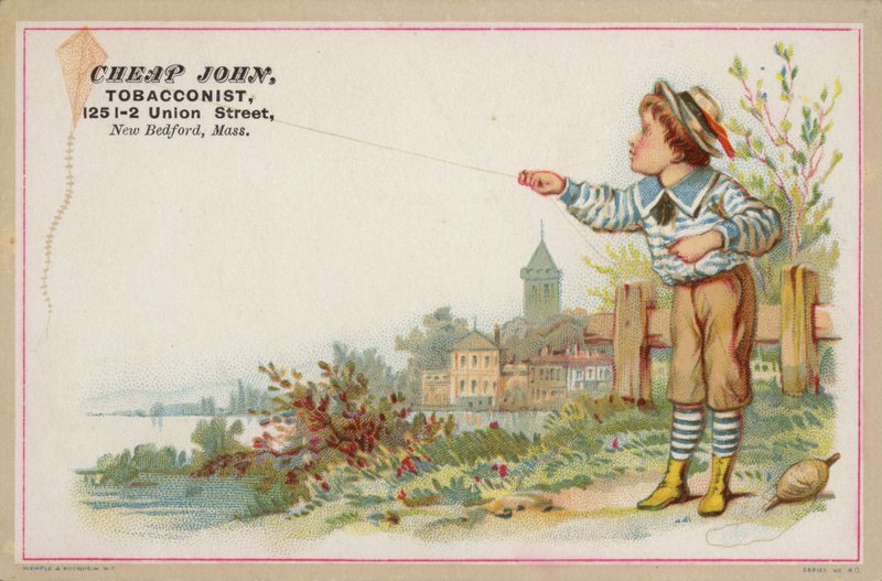 Junge fliegt Drachen am See von American School