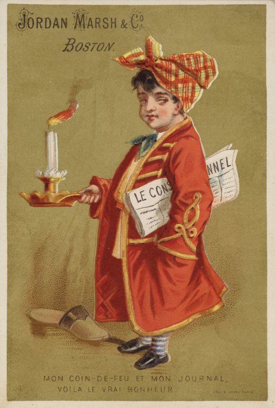 Junge mit Zeitung und brennender Kerze von American School